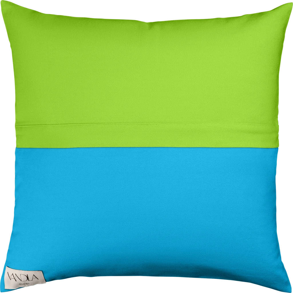 Modulare Kissenhülle Farbkombinationen mit Limette in Limette+Atlantik Grün+Blau von Vandla design Größe 50x50 cm
