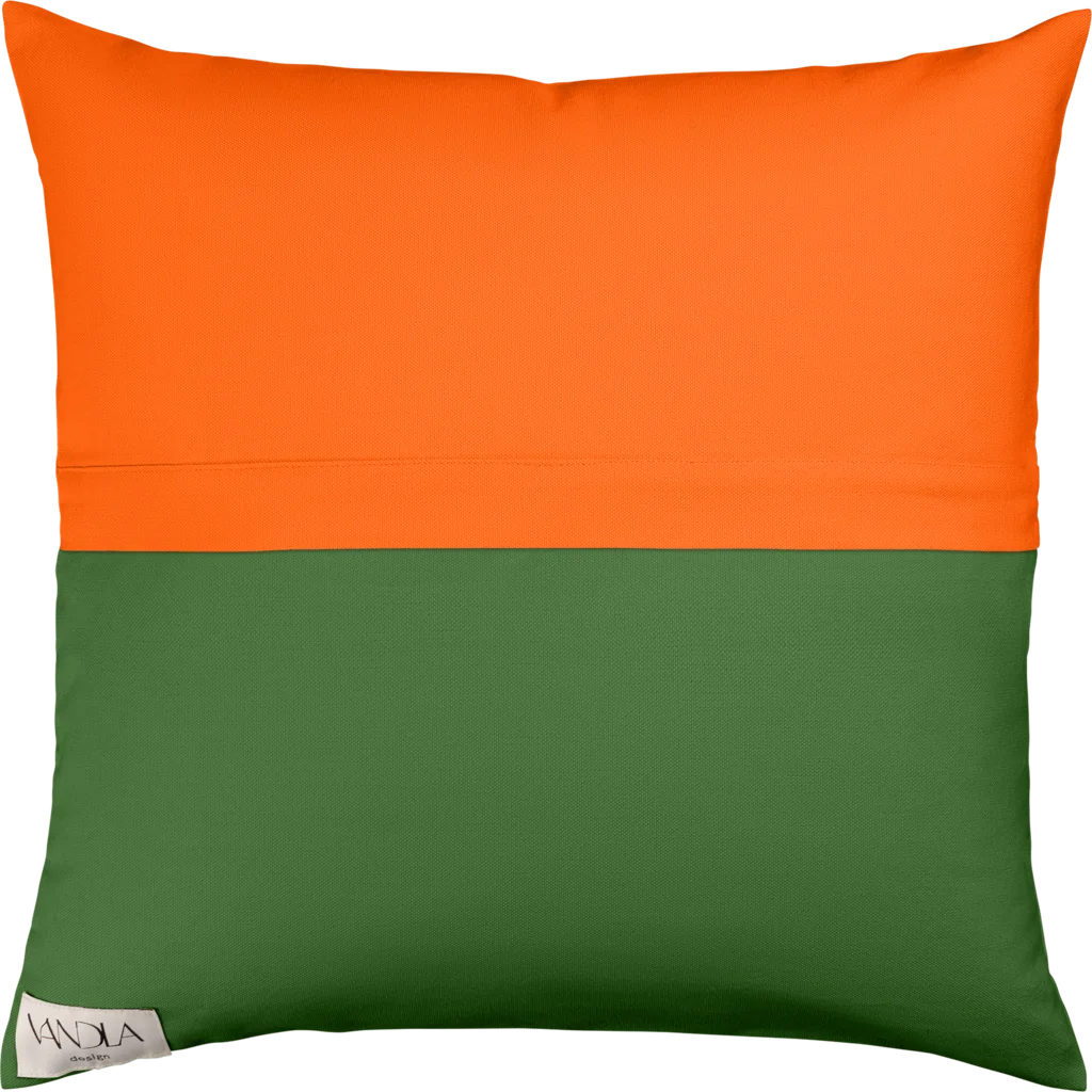 Modulare Kissenhülle Farbkombinationen mit Orange in Orange+Waldgrün Orange+Grün von Vandla design Größe 50x50 cm