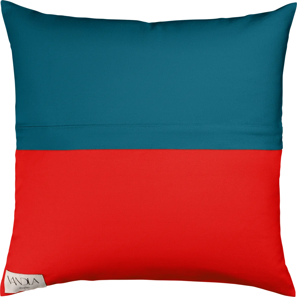 Modulare Kissenhülle Farbkombinationen mit Petrol in Petrol+Rot Blau+Rot von Vandla design Größe 50x50 cm