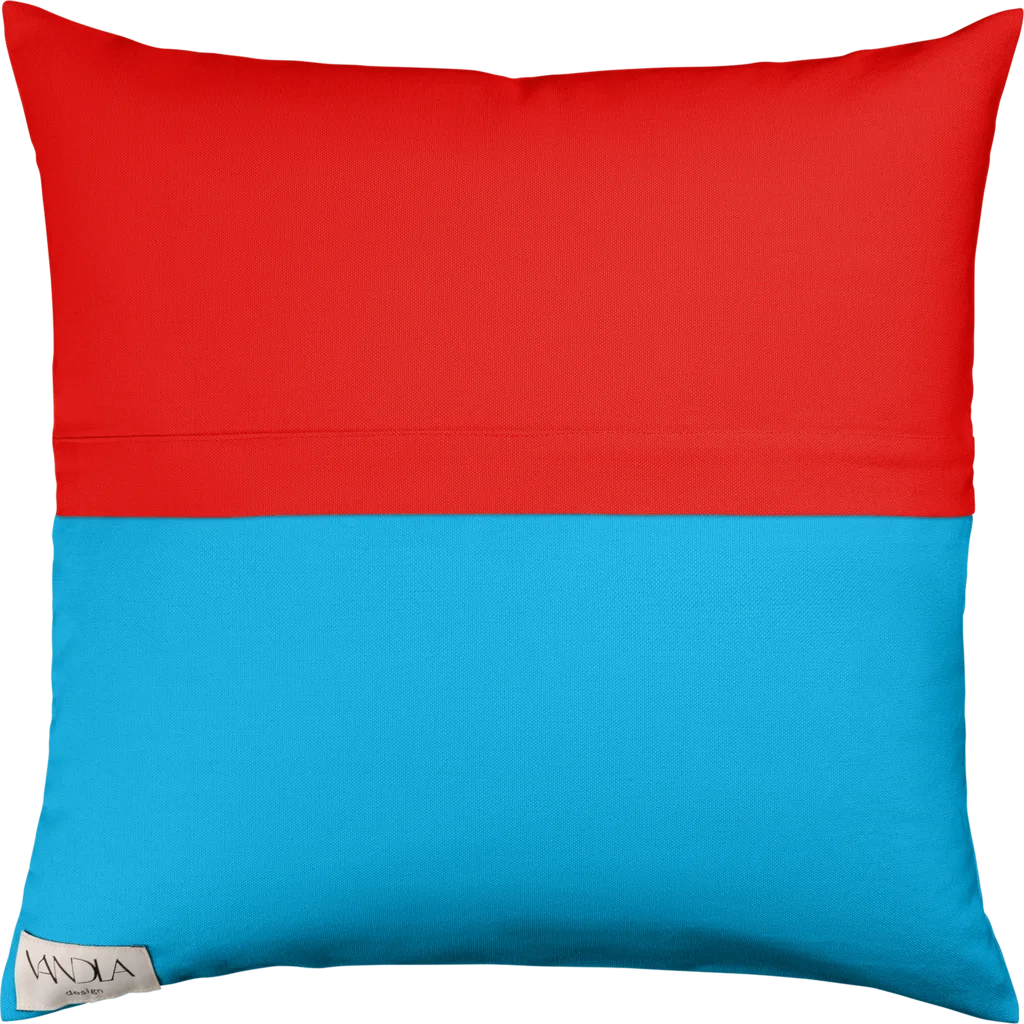Modulare Kissenhülle Farbkombinationen mit Rot in Rot+Atlantik Rot+Blau von Vandla design Größe 50x50 cm