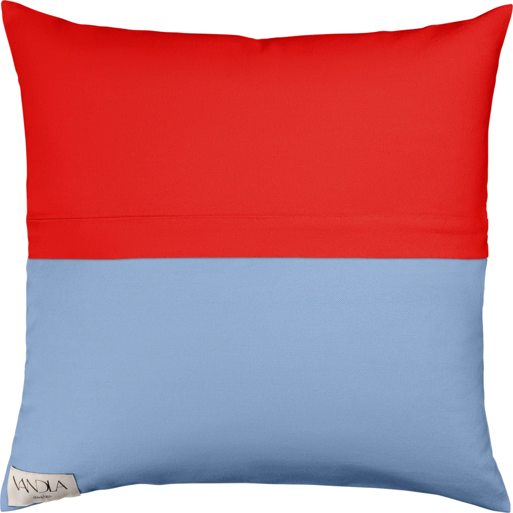Modulare Kissenhülle Farbkombinationen mit Rot in Rot+Jeansblau Rot+Blau von Vandla design Größe 50x50 cm