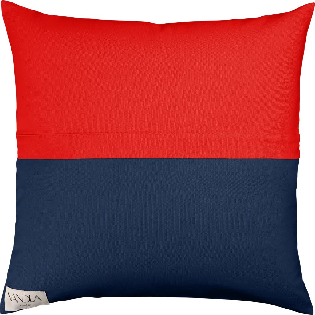 Modulare Kissenhülle Farbkombinationen mit Rot in Rot+Marine Rot+Blau von Vandla design Größe 50x50 cm