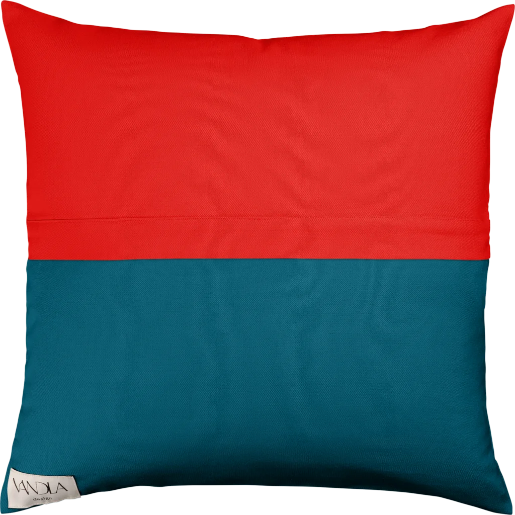 Modulare Kissenhülle Farbkombinationen mit Rot in Rot+Petrol Rot+Blau von Vandla design Größe 50x50 cm