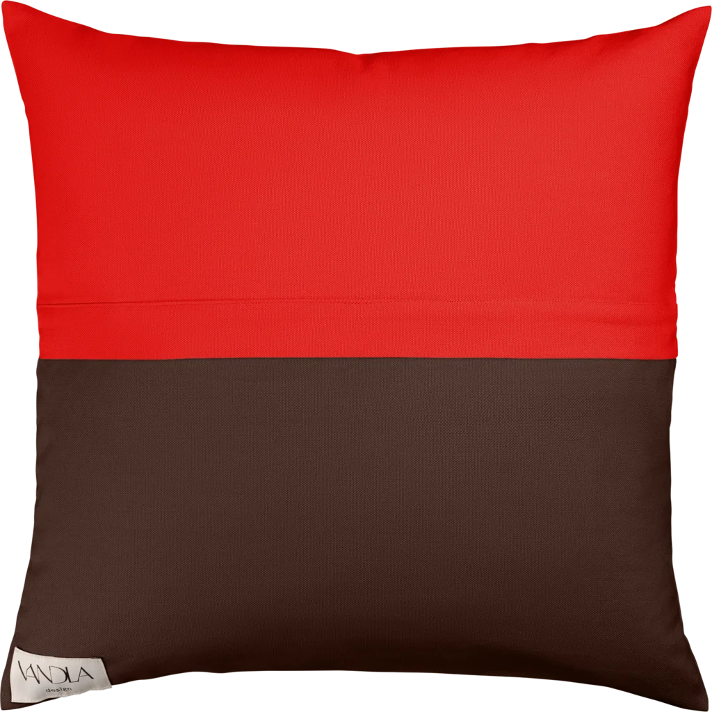 Modulare Kissenhülle Farbkombinationen mit Rot in Rot+Schoko Rot+Braun von Vandla design Größe 50x50 cm