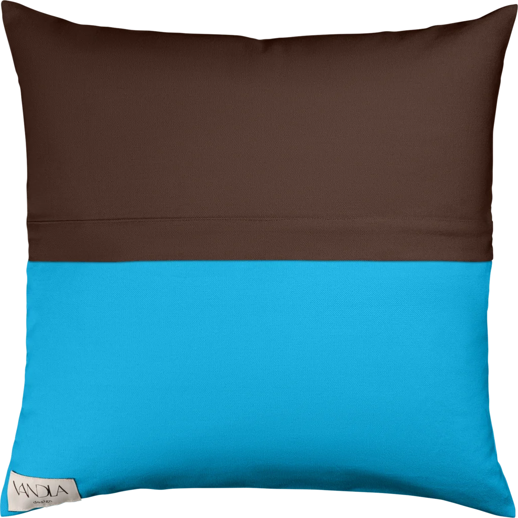 Modulare Kissenhülle Farbkombinationen mit Schoko in Schoko+Atlantik Braun+Blau von Vandla design Größe 50x50 cm