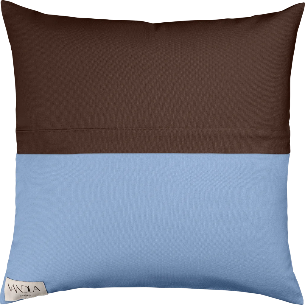 Modulare Kissenhülle Farbkombinationen mit Schoko in Schoko+Jeansblau Braun+Blau von Vandla design Größe 50x50 cm