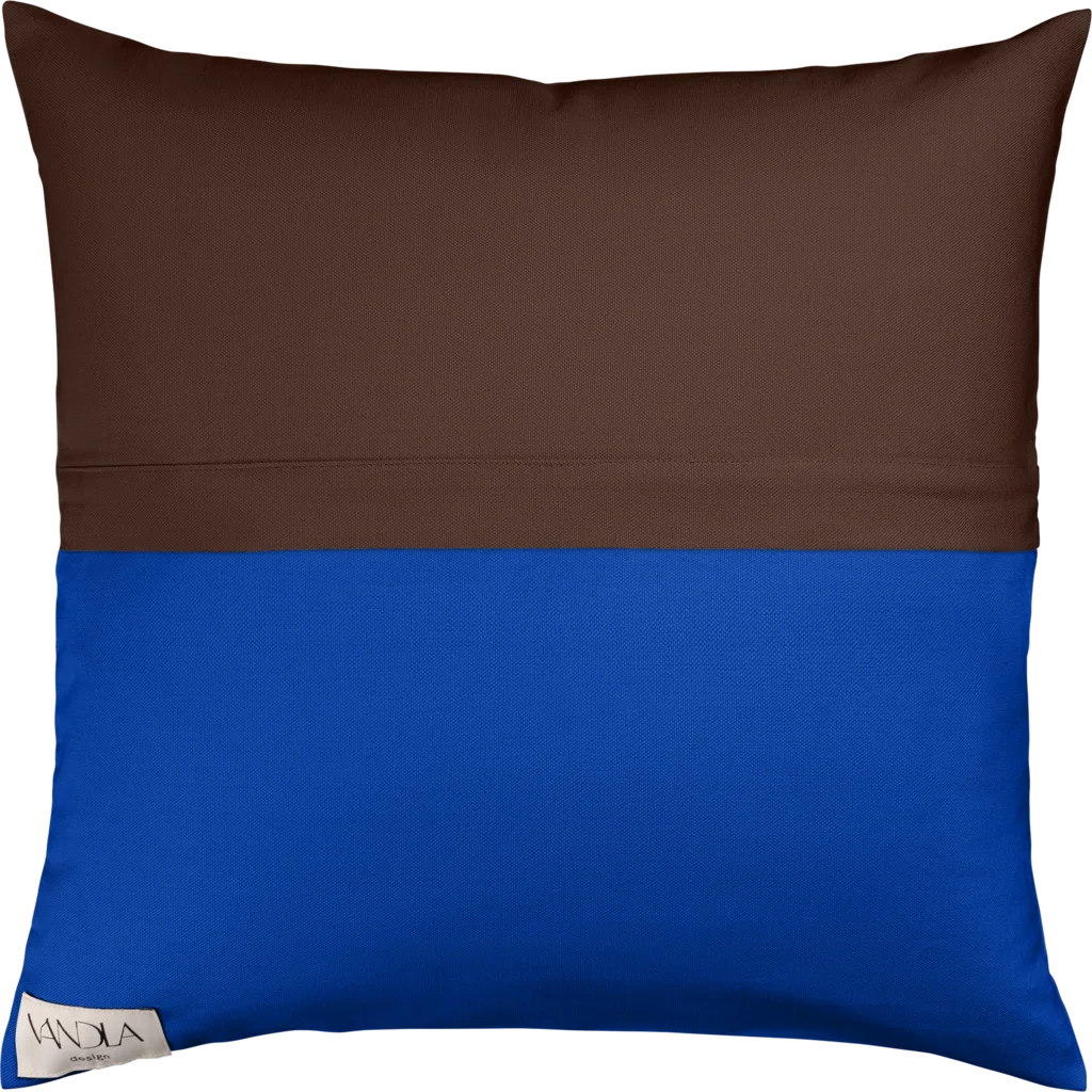 Modulare Kissenhülle Farbkombinationen mit Schoko in Schoko+Kobalt Braun+Blau von Vandla design Größe 50x50 cm