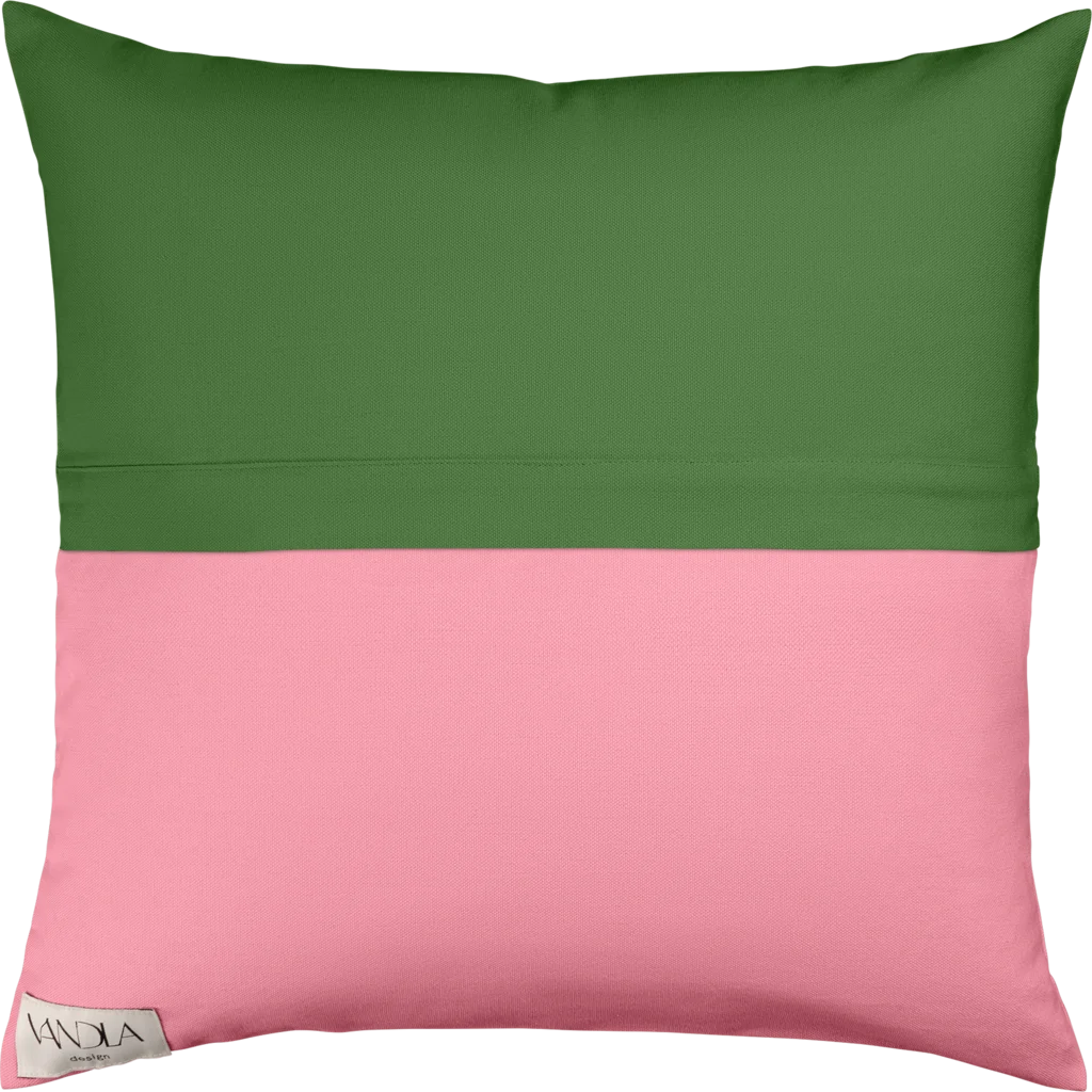 Modulare Kissenhülle Farbkombinationen mit Waldgrün in Waldgrün+Altrosa Grün+Rosa von Vandla design Größe 50x50 cm
