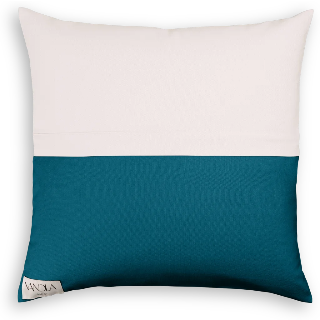 Modulare Kissenhülle Farbkombinationen mit Weiß in Weiß+Petrol Weiß+Blau von Vandla design Größe 50x50 cm