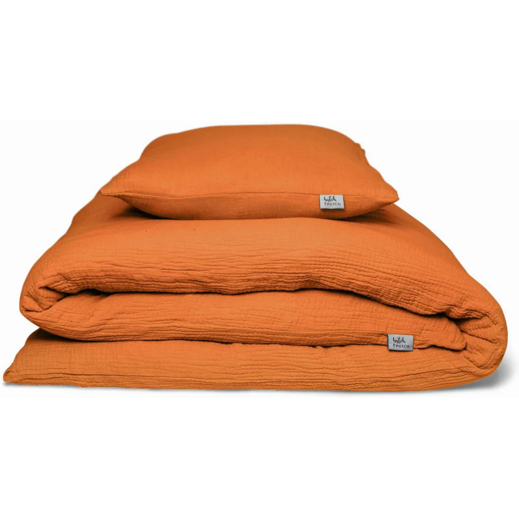 Musselin Bettwäsche Garnitur 3-teilig in Orange von hutch&putch Größe 200x200 + 2x 40x60 cm