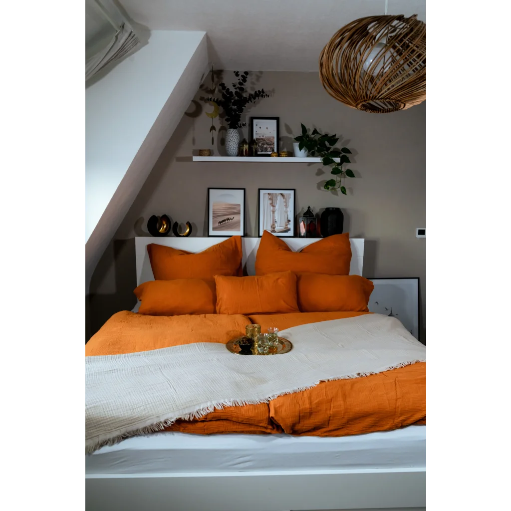 Musselin Bettwäsche Garnitur 3-teilig in Orange von hutch&putch Größe 200x200 + 2x 80x80 cm