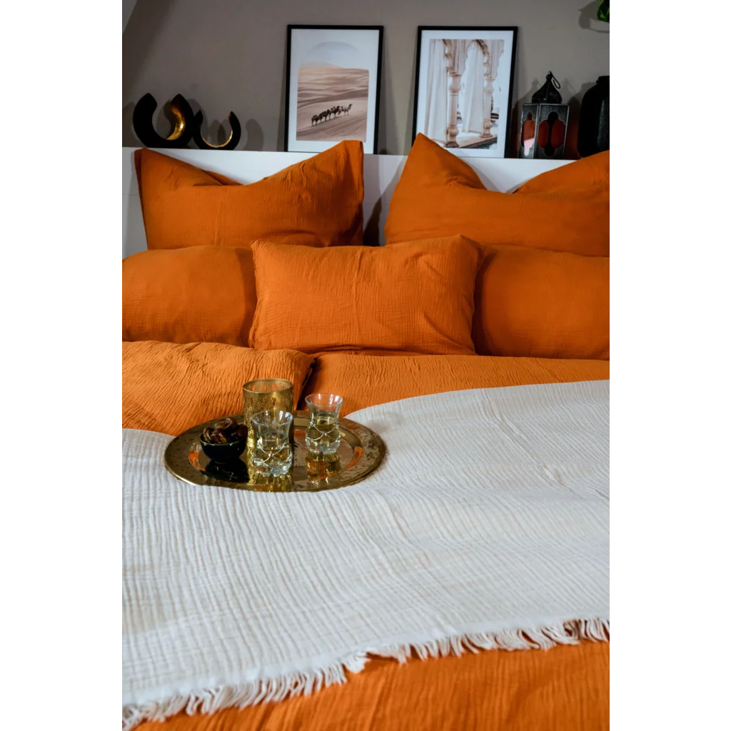 Musselin Bettwäsche Garnitur in Orange von hutch&putch Größe 135x200 + 80x80 cm