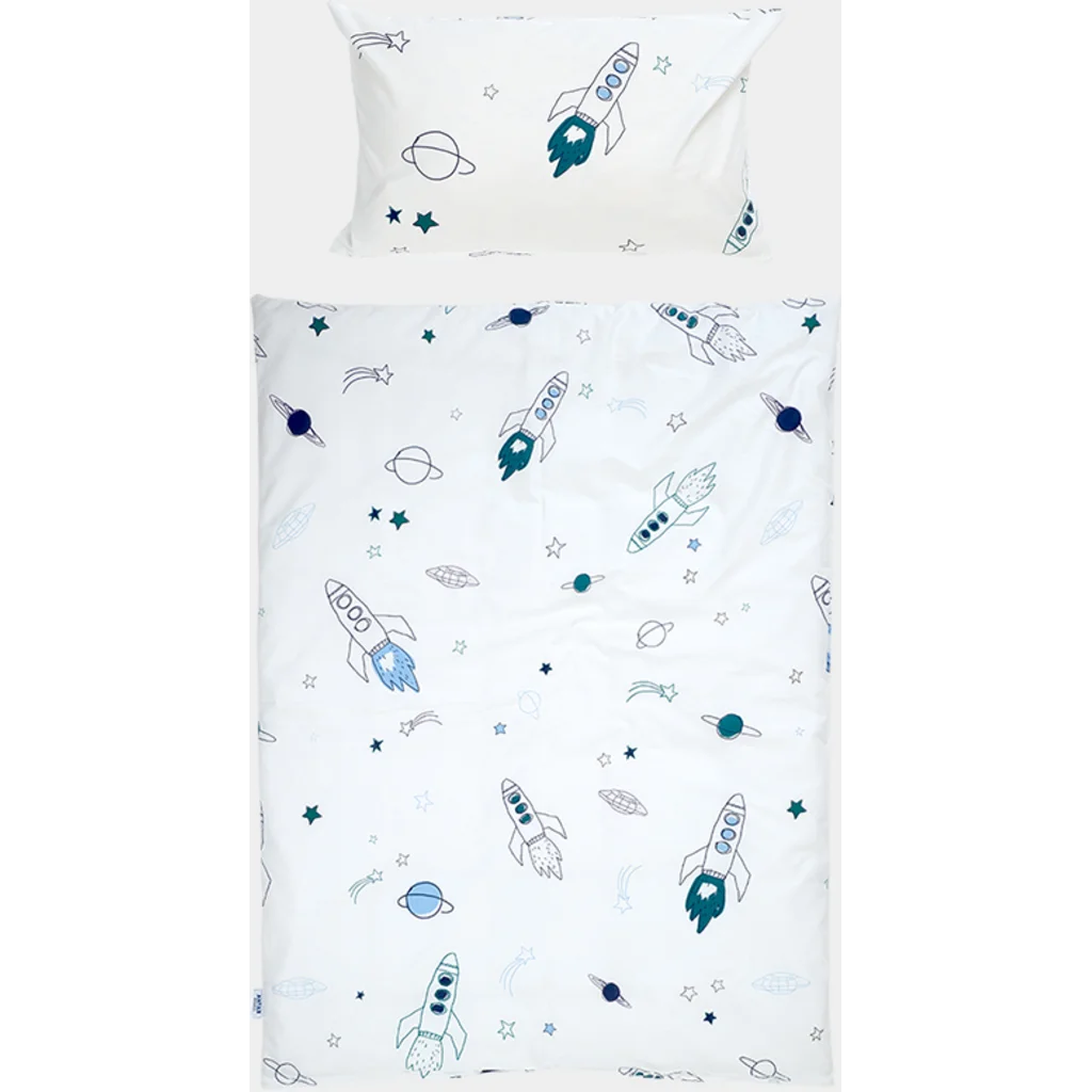 Perkal Baby-+Kinder-Bettwäsche Rakete Garnitur in Muster Rakete von KATHA covers Größe 100x135 + 40x60 cm