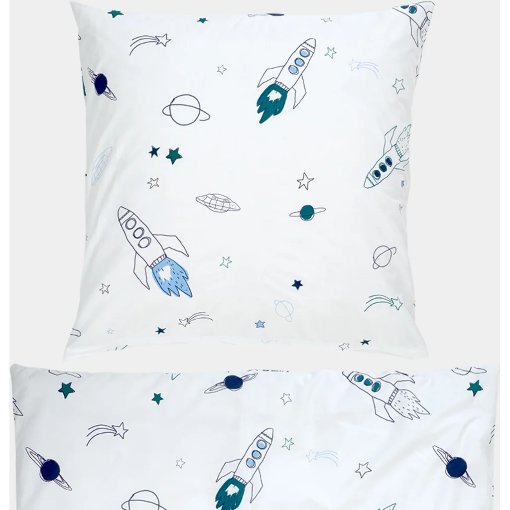 Perkal Kinder-Bettwäsche Rakete Garnitur in Muster Rakete von KATHA covers Größe 135x200 + 80x80 cm