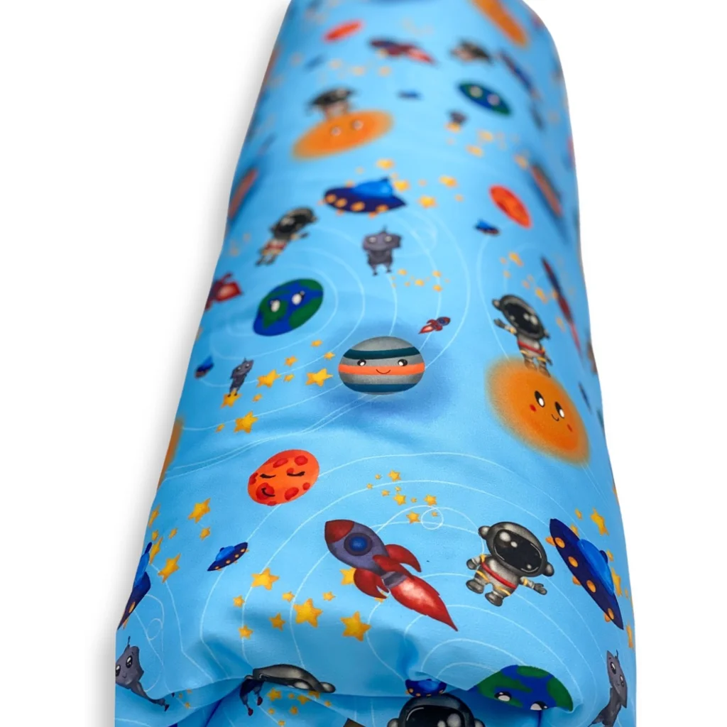 Satin Baby-+Kinder-Bettwäsche Take off Garnitur in Blau Muster Take off von Luftabong Größe 100x135 + 40x60 cm