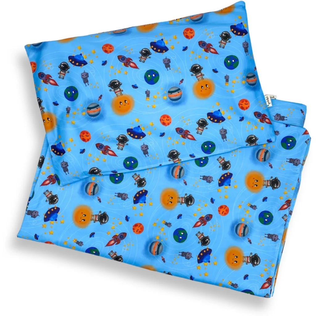 Satin Kinder-Bettwäsche Take off Garnitur in Blau Muster Take off von Luftabong Größe 135x200 + 80x80 cm