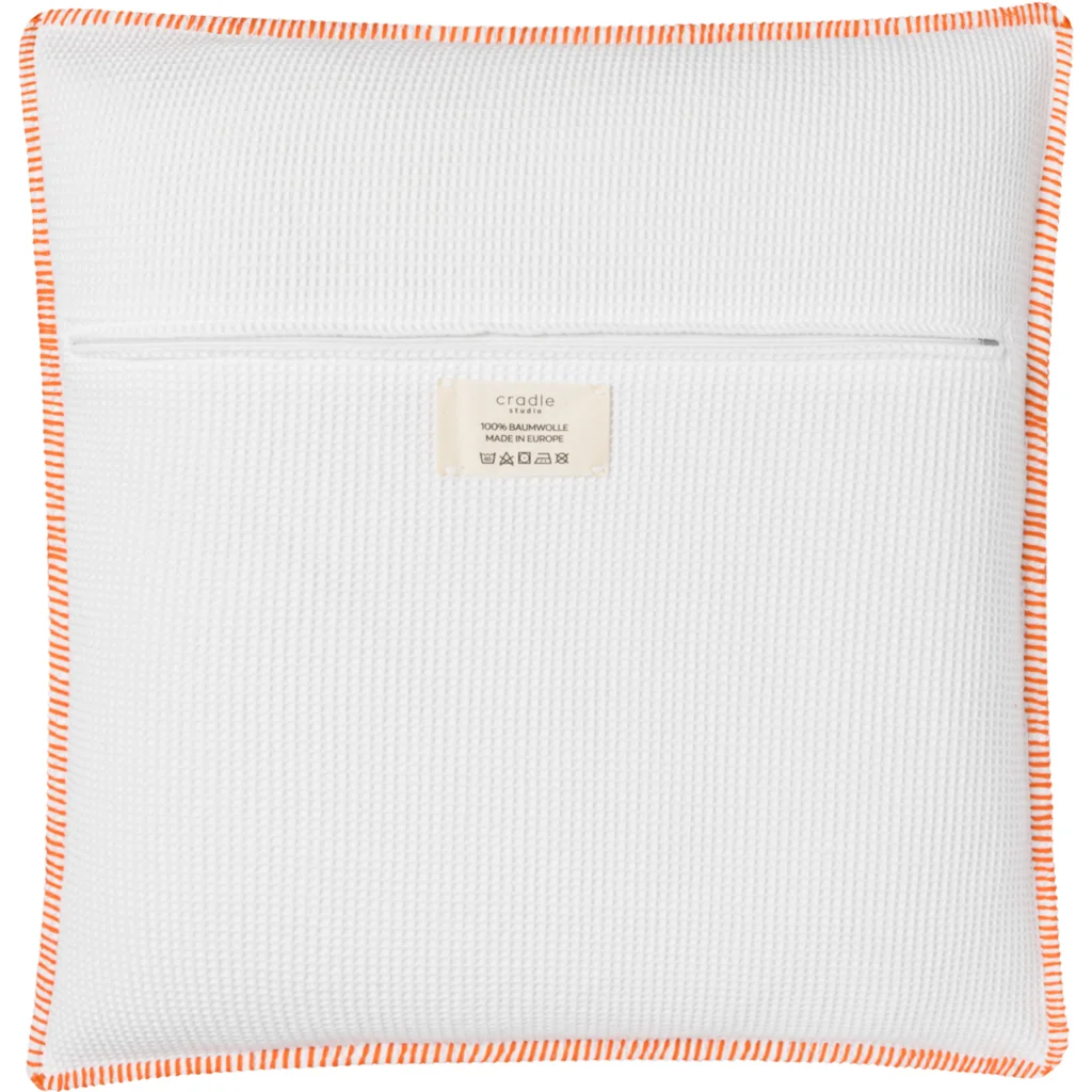 Waffelpiqué Kissenhülle mit Kontrastnaht in Weiß+Orange Weiß von Cradle Studio Größe 50x50 cm